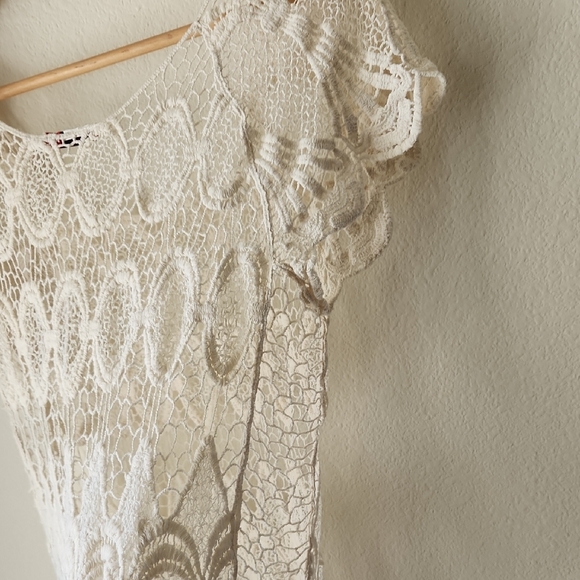 Vivid Collection Elegant Lace Crochet Short Sleeve Blouse in Cream Sz M Cottage - Picture 11 of 15